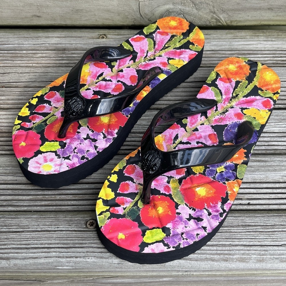 Kurt Geiger Kensington Quilted Thong Flip Flops Sandals Floral Size 5 / 35 NEW